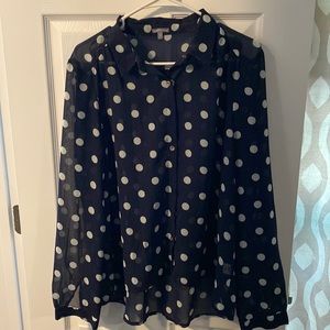 Charlotte Russe sheer blouse. Navy blue with white polka dots. Size XL.